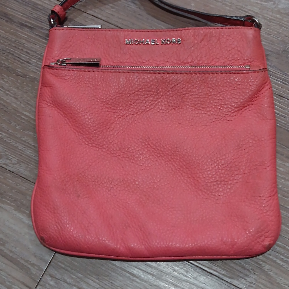 Michael Kors Pink Pebbled Leather Two Pocket Crossbody Bag
